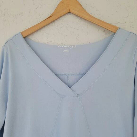 Soft Surroundings Light Blue Long Sleeve Top Cotton Women Size M Relaxed V Neck - Picture 2 of 10